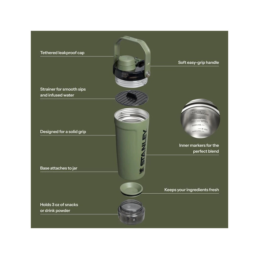 Dried Pine - Shaker do Odżywek i Wody z Dodatkami - Bidon Sportowy z Pojemnikiem i Uchwytem - Stanley