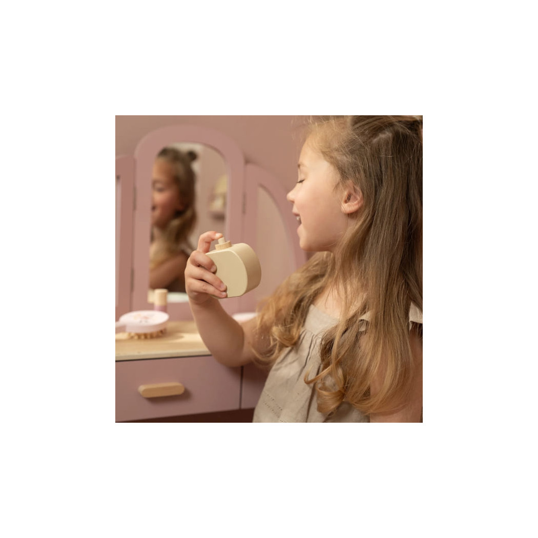 Duża Drewniana Toaletka dla Dzieci z Taboretem - Małe Biurko z Szufladami i Lustrem oraz Kosmetykami - Little Dutch