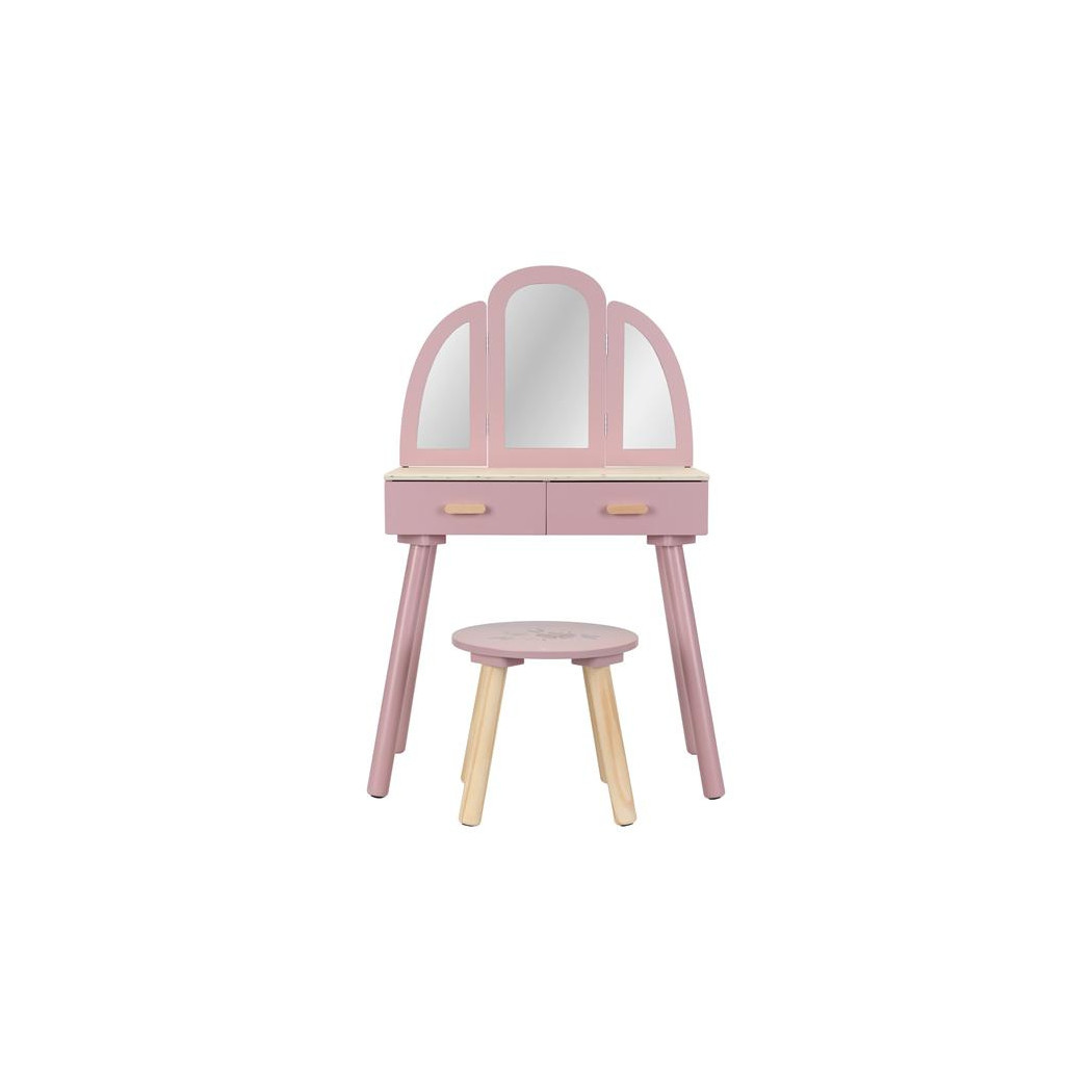 Duża Drewniana Toaletka dla Dzieci z Taboretem - Małe Biurko z Szufladami i Lustrem oraz Kosmetykami - Little Dutch