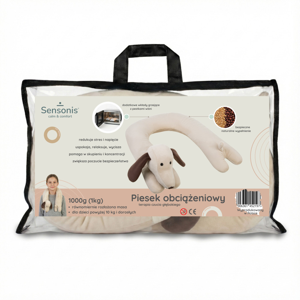 Piesek - Pluszak Obciążeniowy 1000g / 90 cm - Regulowana Waga - Sensoryczny Stabilizator dla Dziecka - Sensonis