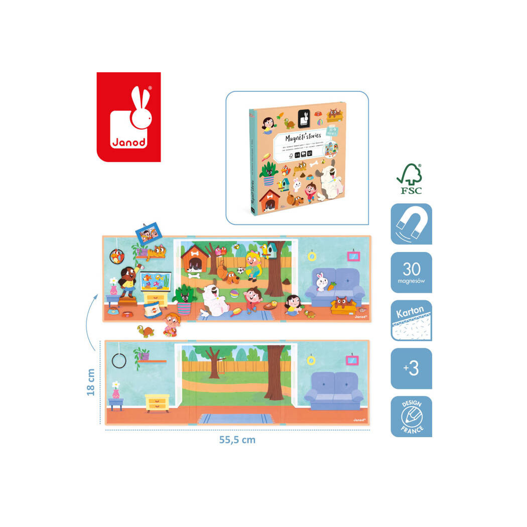 Zwierzęta Domowe - Układanka Magnetyczna - 30 Magnesów - Magneti'stories - Janod