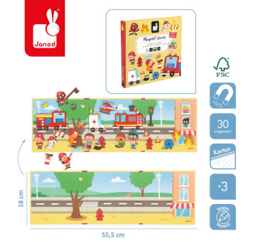 Strażacy - Układanka Magnetyczna - 30 Magnesów - Magneti'stories - Janod