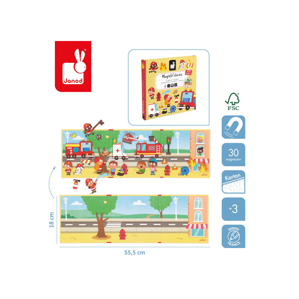 Strażacy - Układanka Magnetyczna - 30 Magnesów - Magneti'stories - Janod