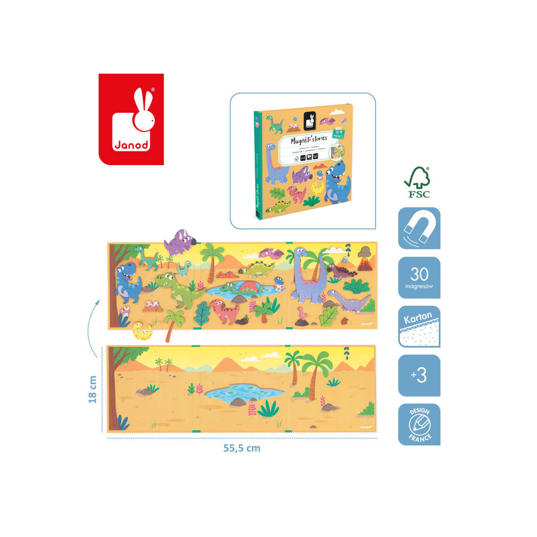 Dinozaury - Układanka Magnetyczna - 30 Magnesów - Magneti'stories - Janod