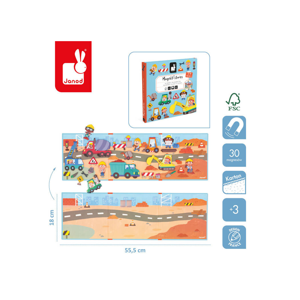 Plac Budowy - Układanka Magnetyczna - 30 Magnesów - Magneti'stories - Janod