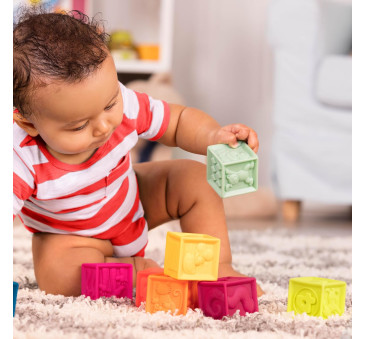 Bezpieczne klocki miękkie dla niemowląt - zestaw mały - OneTwoSqueeze B Baby - Wersja Miętowa - BTOYS