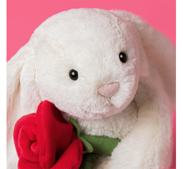 Króliczek z Różą - Kremowy Pluszowy Królik 31 cm z Różyczką - Maskotka Przytulanka - JellyCat