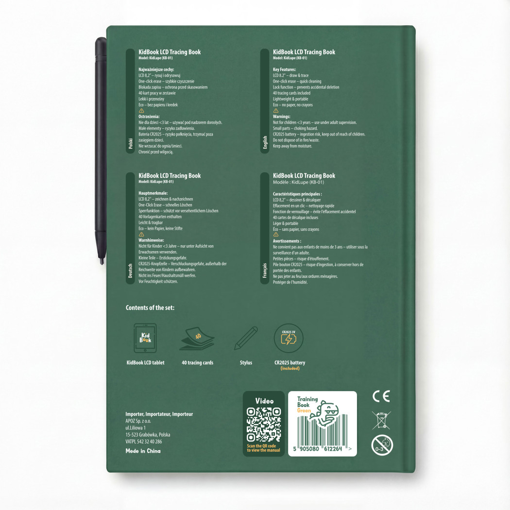 Dino KidBook - Tablet Graficzny z Kartami Pracy do Nauki Rysowania dla Dzieci - Kidinex