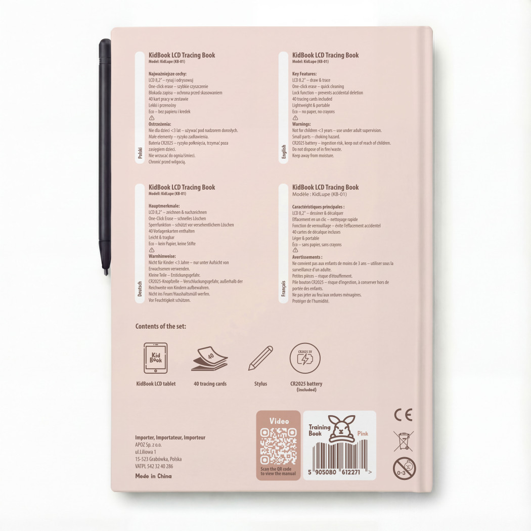 PROMOCJA Króliczek KidBook - Tablet Graficzny z Kartami Pracy do Nauki Rysowania dla Dzieci - Kidinex