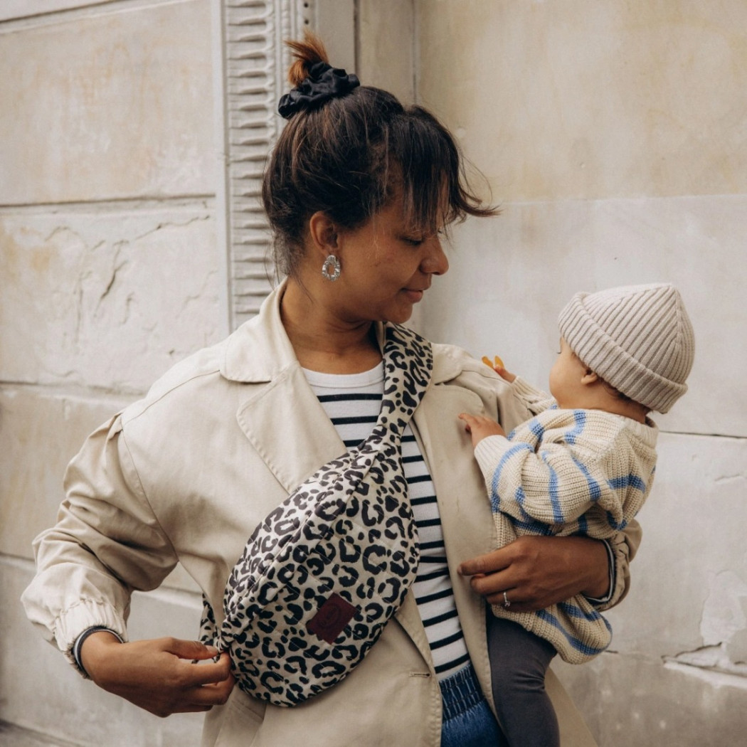 Nerka Leopard Cream - Duża Saszetka Biodrówka Ortalionowa Pikowana - by Magdalena Lamparska - La Millou