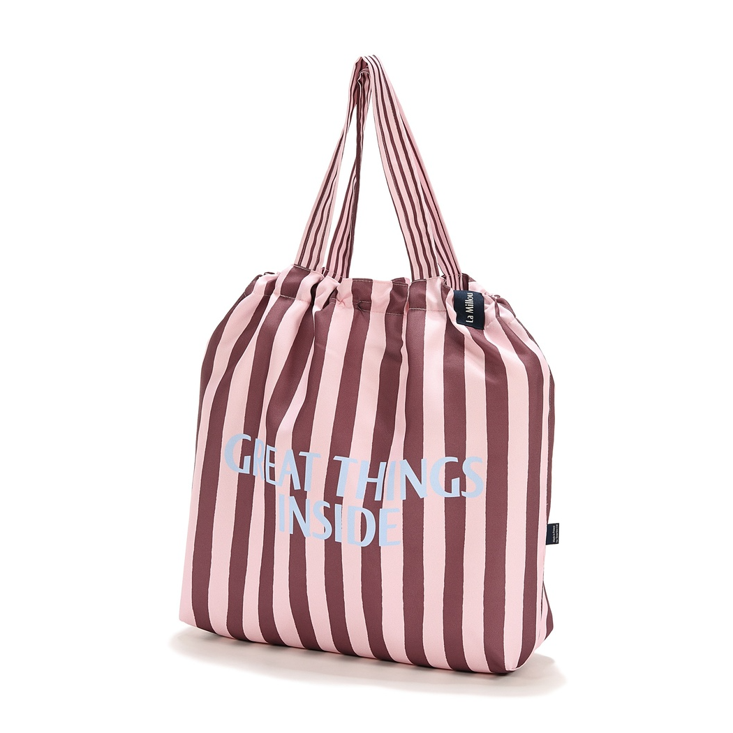 Stripes Pink - Torba Shopper Bag z Kieszonką - Great Things Inside - La Millou