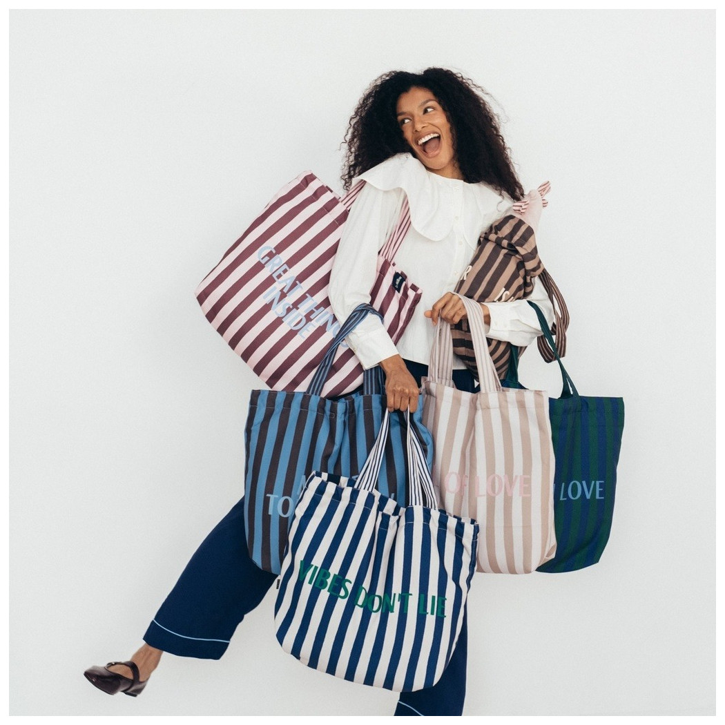 Stripes Pink - Torba Shopper Bag z Kieszonką - Great Things Inside - La Millou