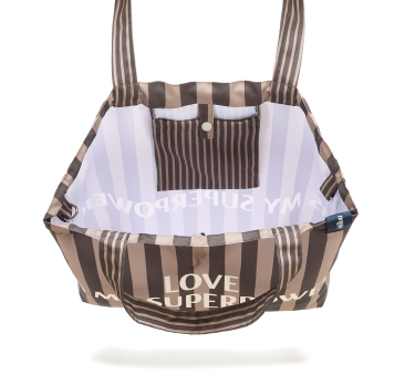 Stripes Brown - Torba Shopper Bag z Kieszonką - Love is My Superpower - La Millou