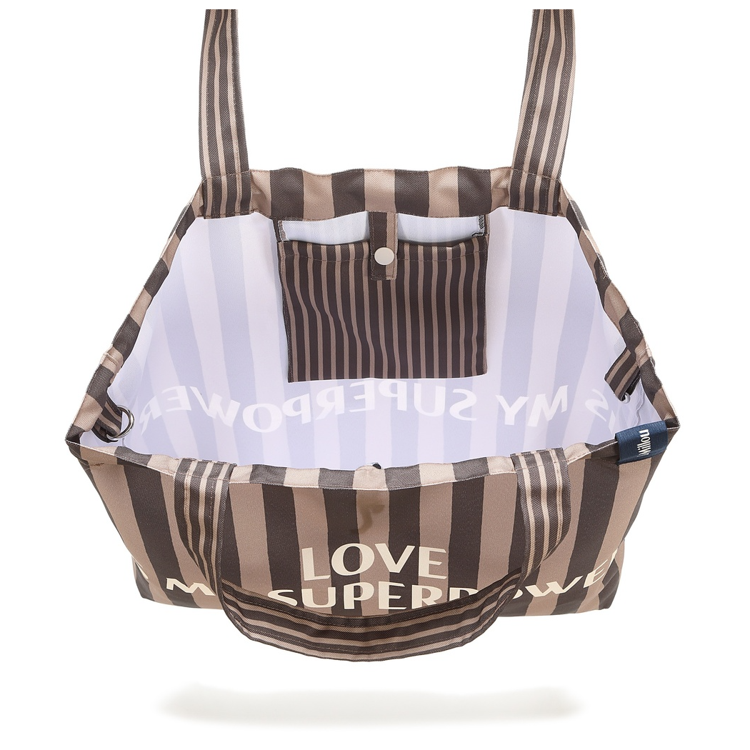 Stripes Brown - Torba Shopper Bag z Kieszonką - Love is My Superpower - La Millou