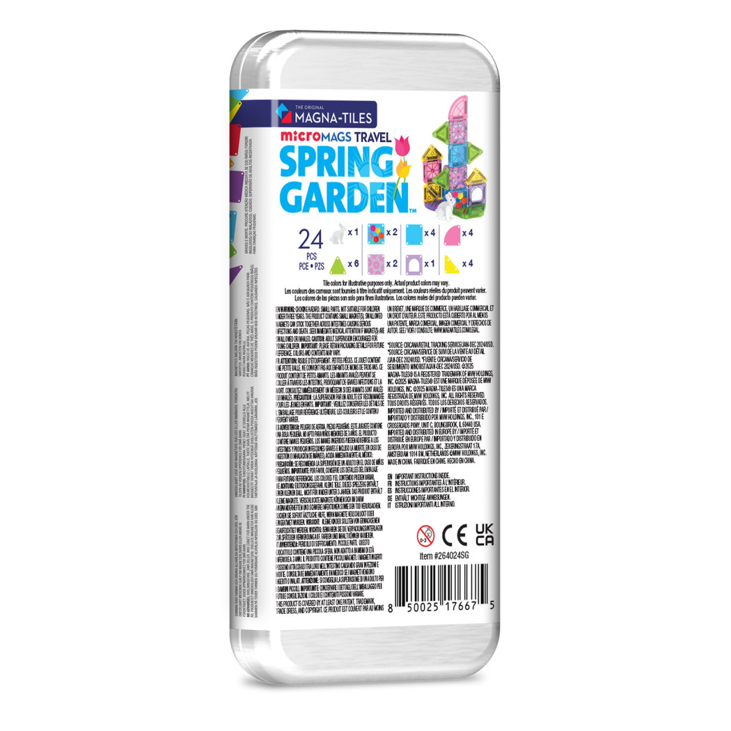 Spring Garden - Podróżne Klocki Magnetyczne 26 elementów w Metalowym Pudełku - Travel Set - Magna-Tiles