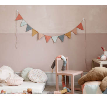 Skandynawska Kolorowa Girlanda - 300 cm - 11 Flag z Lnu i Bawełny na Sznurku - Maileg