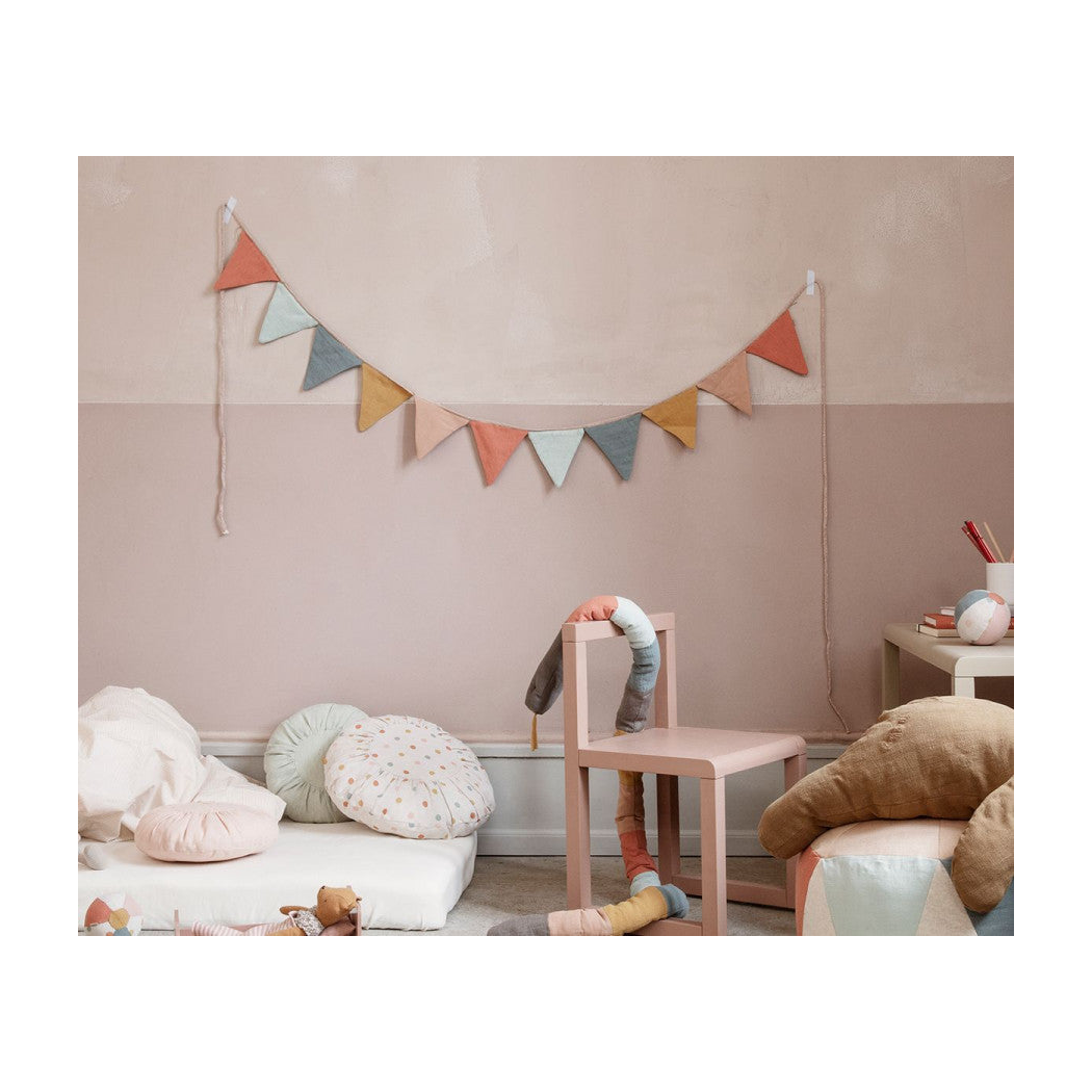 Skandynawska Kolorowa Girlanda - 300 cm - 11 Flag z Lnu i Bawełny na Sznurku - Maileg