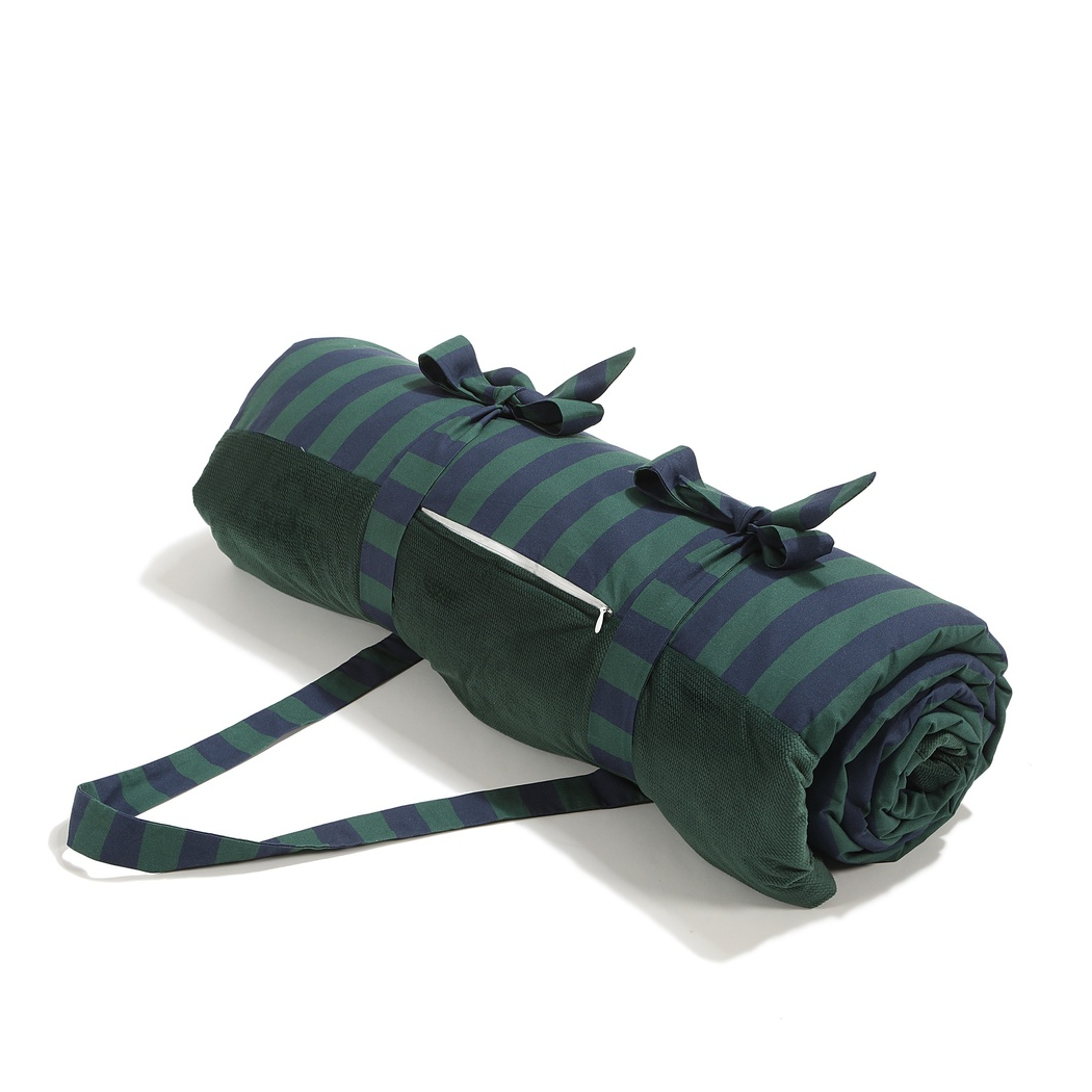 Stripes Green XXL - 180x190 cm - Koc Piknikowy z Kieszonką -  Mata Do Zabawy -  La Millou
