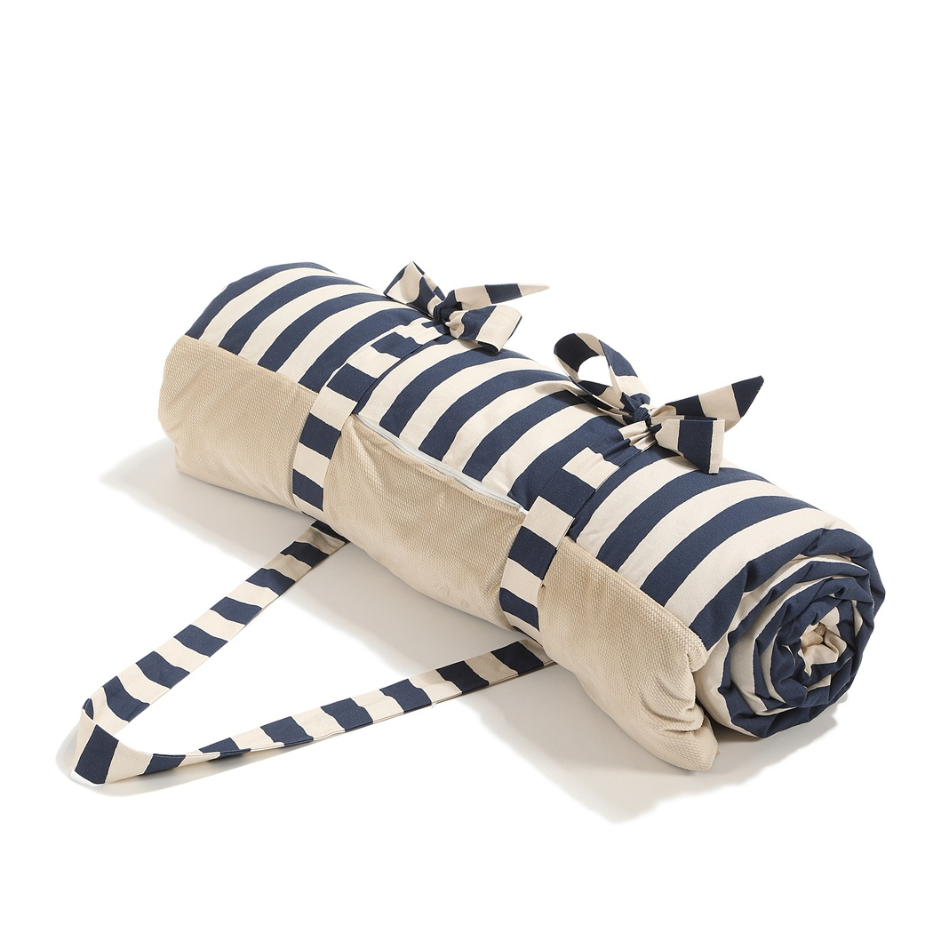 Stripes Navy - XXL - 180x190 cm - Koc Piknikowy z Kieszonką -  Mata Do Zabawy -  La Millou