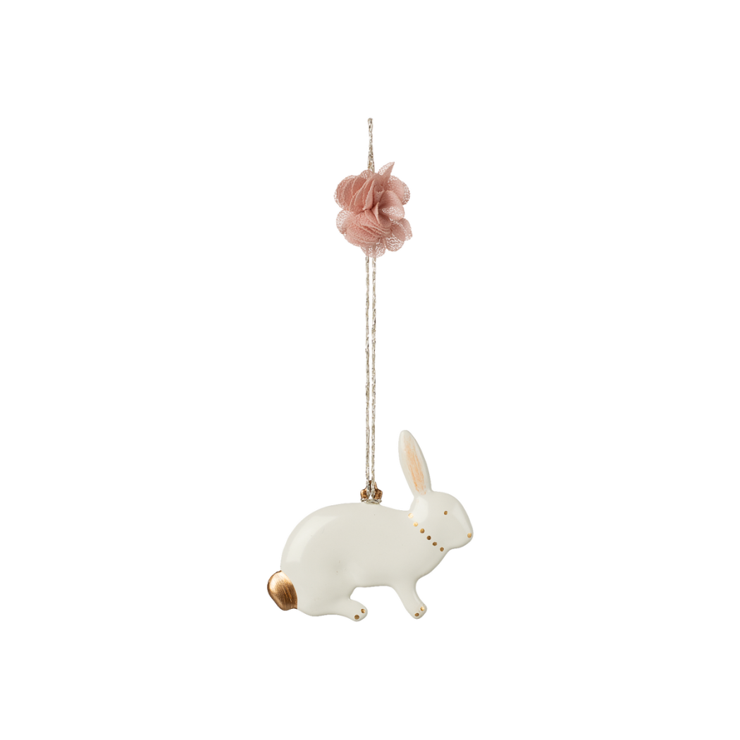 PROMOCJA Siedzący Zajączek - Zawieszka z Ozdobnym Sznurkiem - Metalowa Ozdoba Wielkanocna - Maileg