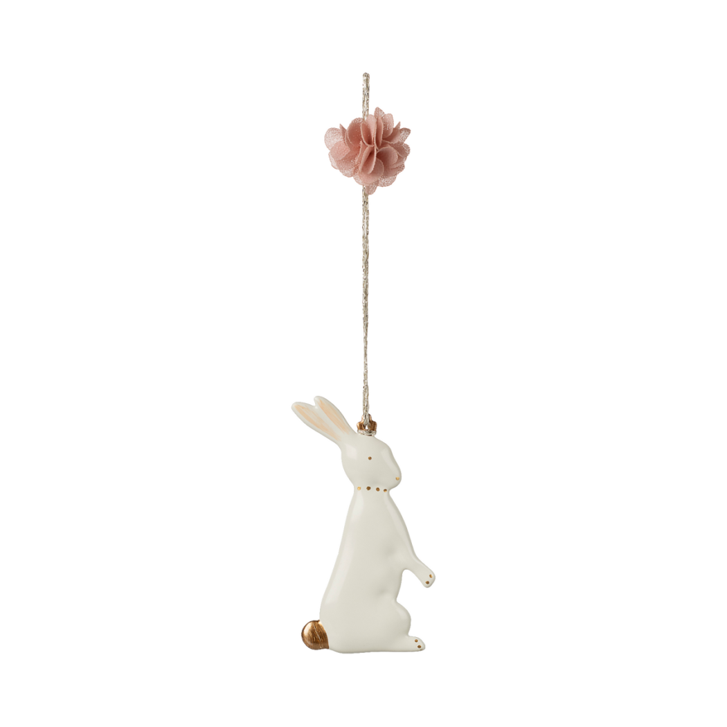 Wielkanocne Zajączki w Ozdobnym Pudełku - 5 szt - Zawieszki - Metalowe Ozdoby Wielkanocne - Maileg