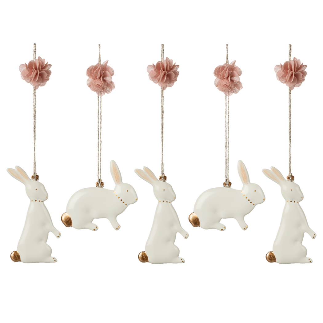 PROMOCJA Wielkanocne Zajączki w Ozdobnym Pudełku - 5 szt - Zawieszki - Metalowe Ozdoby Wielkanocne - Maileg