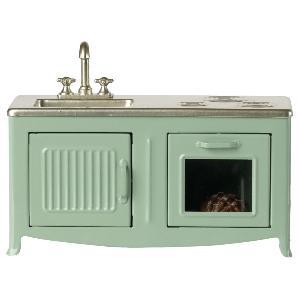 Miętowa Kuchnia dla Myszek - Metalowa Kuchnia ze Zlewem i Piekarnikiem do Myszkowego Domku - Maileg