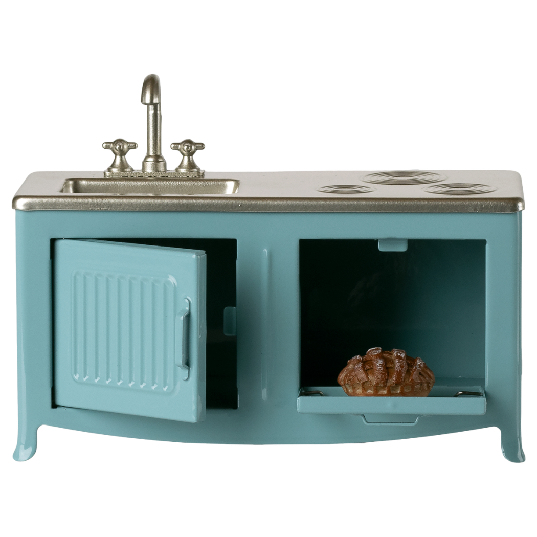 Niebieska Kuchnia dla Myszek - Metalowa Kuchnia ze Zlewem i Piekarnikiem do Myszkowego Domku - Maileg