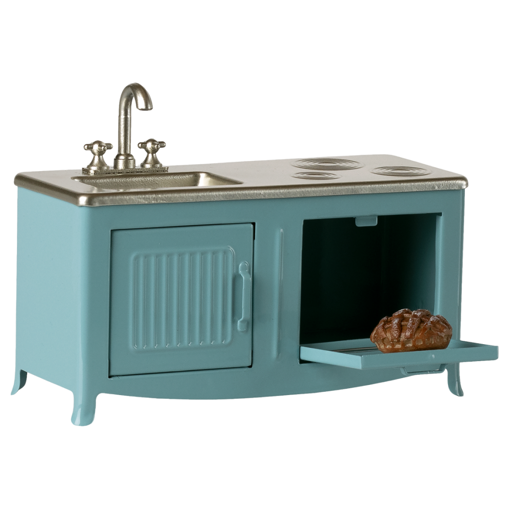 Niebieska Kuchnia dla Myszek - Metalowa Kuchnia ze Zlewem i Piekarnikiem do Myszkowego Domku - Maileg