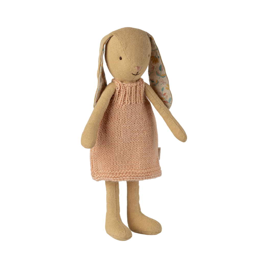 Króliczka w Różowej Dzianinowej Sukience 22 cm - Bunny size 1 - Królik Maskotka Przytulanka - Maileg