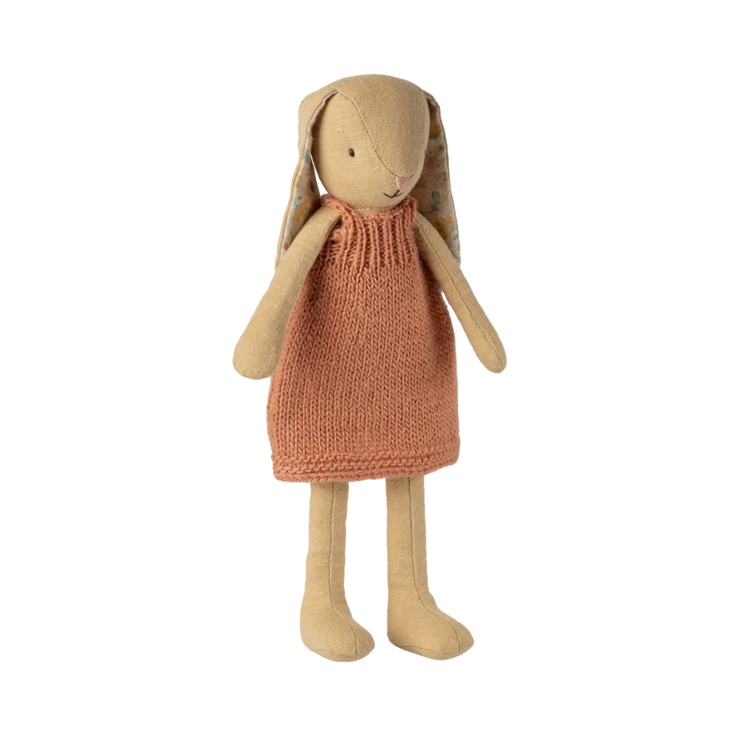Króliczka w Ceglastej Dzianinowej Sukience 26 cm - Bunny size 2 - Królik Maskotka Przytulanka - Maileg