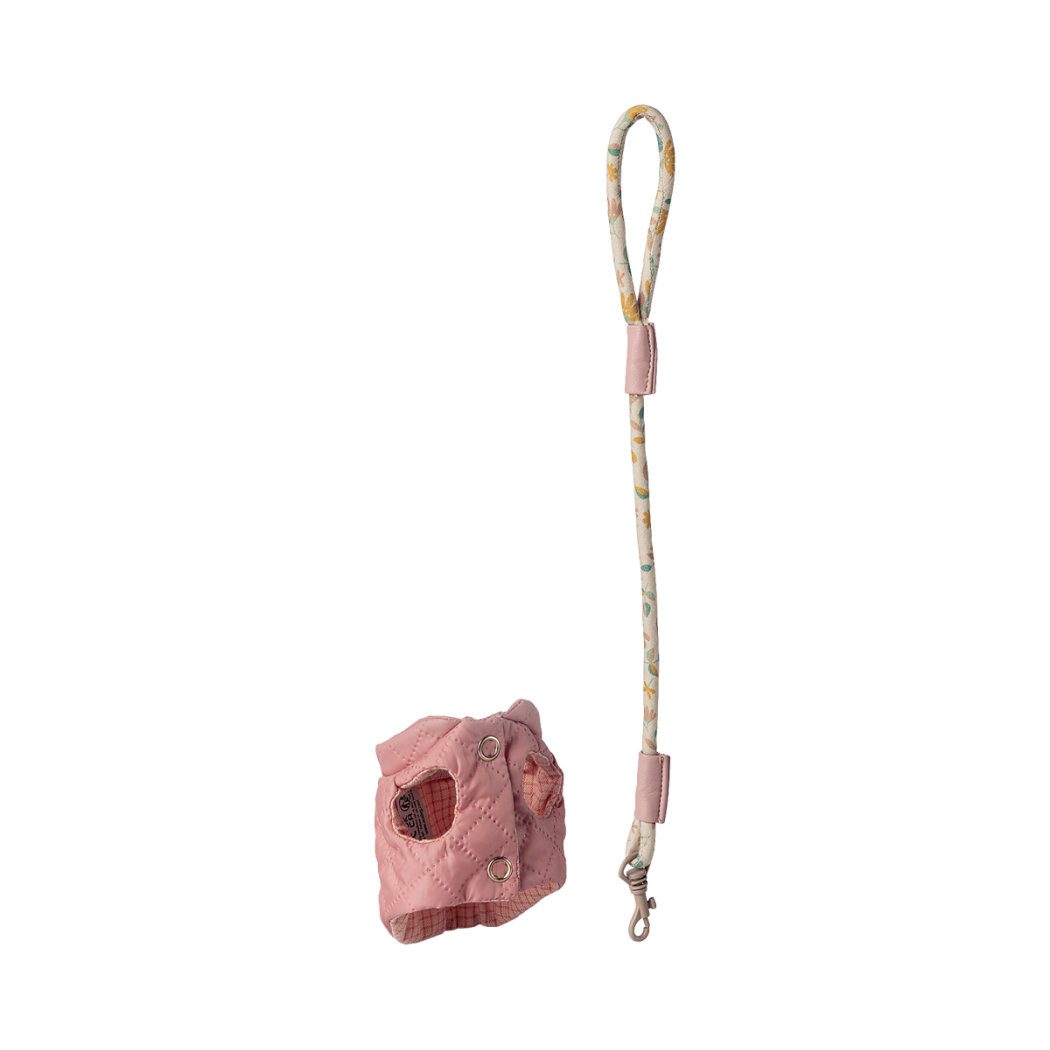 Różowa - Smycz i Uprząż - Kaftanik dla Szczeniaczka Kotka lub Króliczka - Maileg