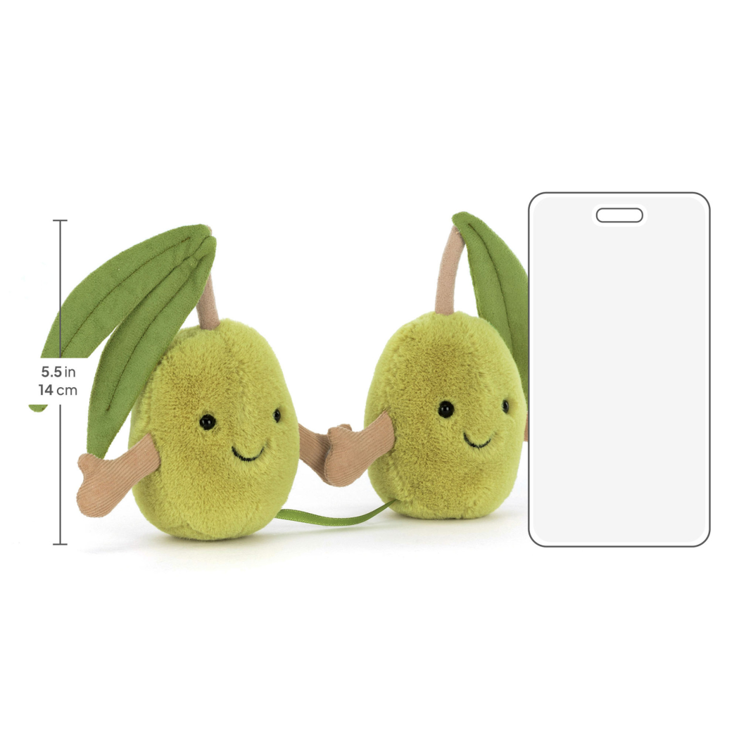 Breloczek Dwie Oliwki - Para Wesołych Oliwek z Listkami - 14 cm - Pluszowa Ozdoba Maskotka Zawieszka - JellyCat