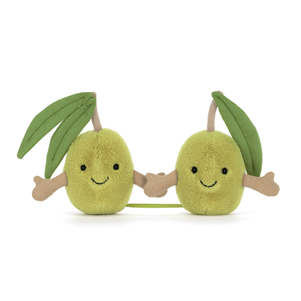 PROMOCJA Breloczek Dwie Oliwki - Para Wesołych Oliwek z Listkami - 14 cm - Pluszowa Ozdoba Maskotka Zawieszka - JellyCat