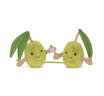 PROMOCJA Breloczek Dwie Oliwki - Para Wesołych Oliwek z Listkami - 14 cm - Pluszowa Ozdoba Maskotka Zawieszka - JellyCat