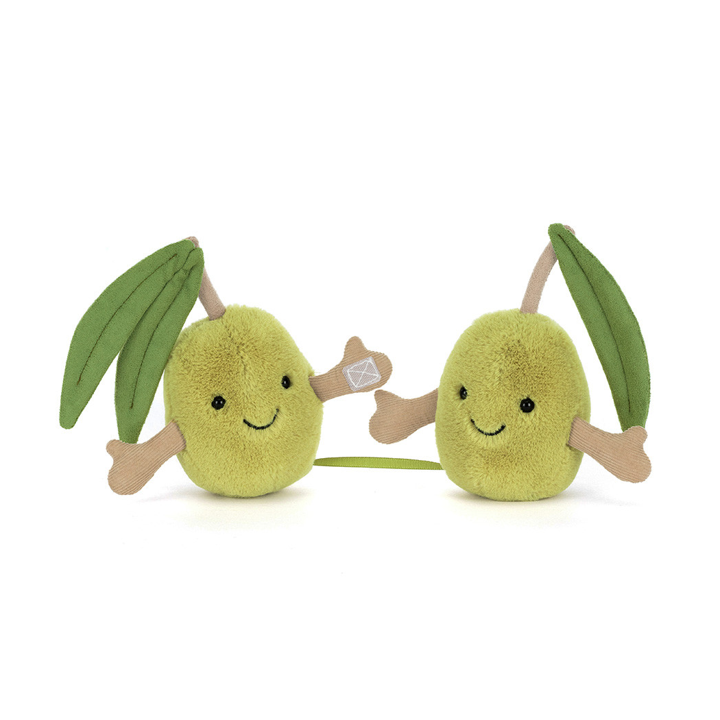 Breloczek Dwie Oliwki - Para Wesołych Oliwek z Listkami - 14 cm - Pluszowa Ozdoba Maskotka Zawieszka - JellyCat