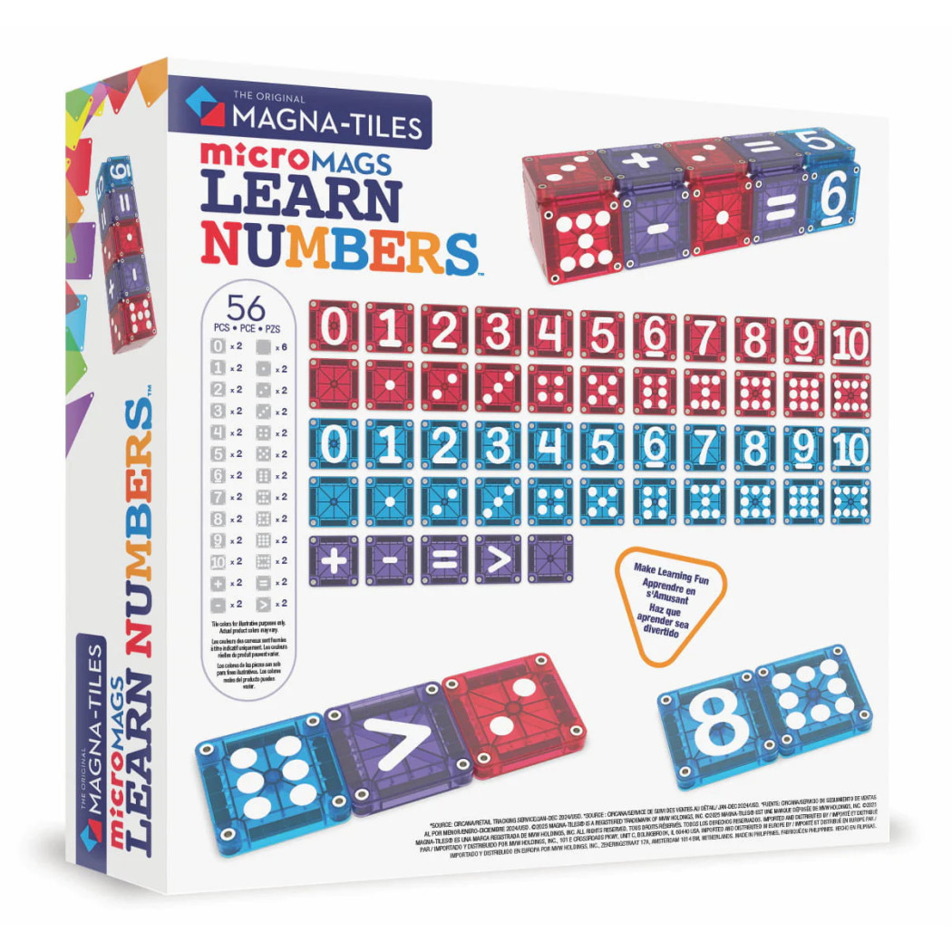 Klocki do Nauki Liczenia i Cyfr - Klocki Magnetyczne Micromags Learn Numbers - 56 elementów - Magna-Tiles