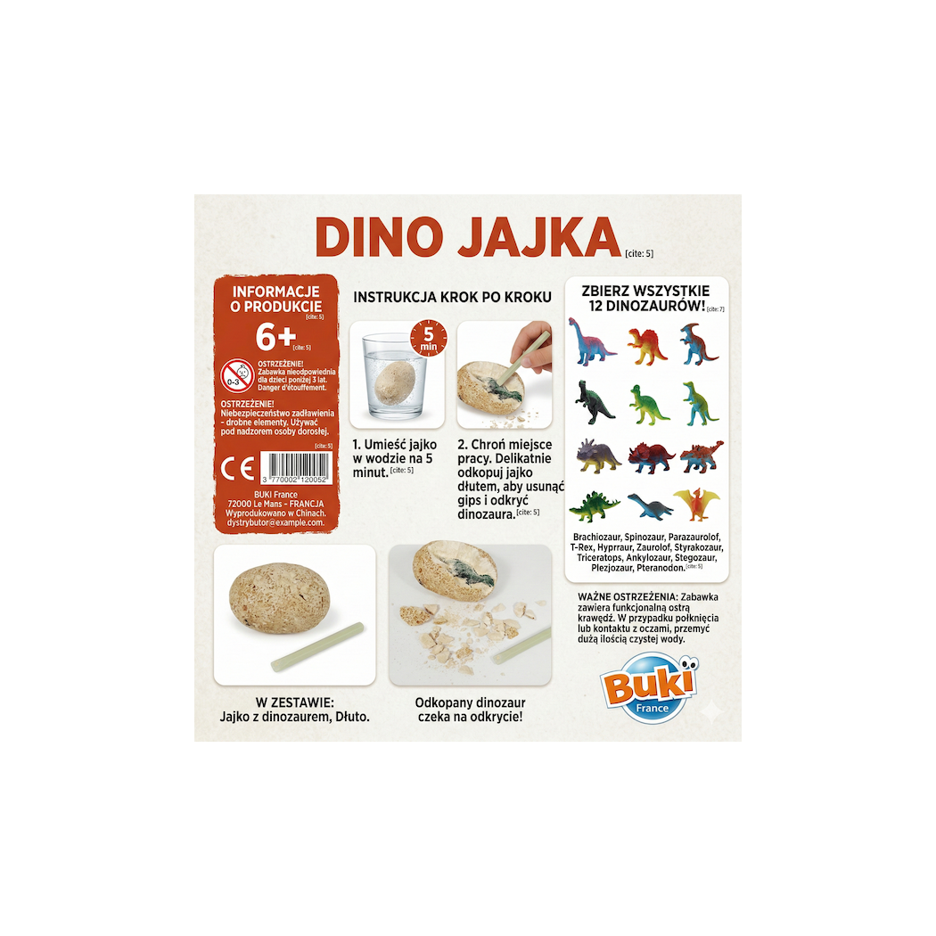 PROMOCJA Gipsowe Jajo Dinozaura - Jajko Niespodzianka z Dinozaurem do Odkrycia - Blind Box - BUKI