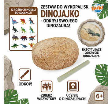 PROMOCJA Gipsowe Jajo Dinozaura - Jajko Niespodzianka z Dinozaurem do Odkrycia - Blind Box - BUKI