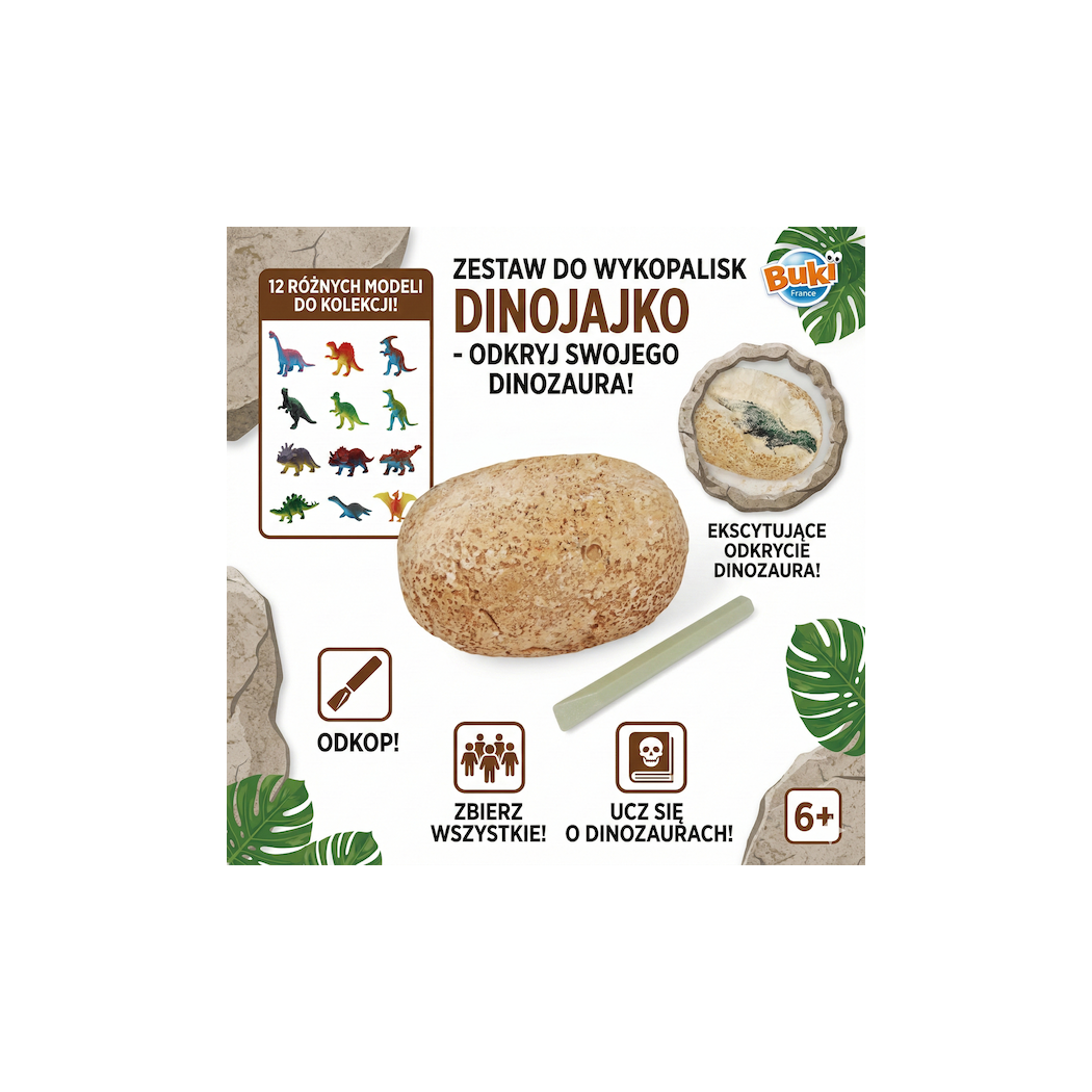 PROMOCJA Gipsowe Jajo Dinozaura - Jajko Niespodzianka z Dinozaurem do Odkrycia - Blind Box - BUKI