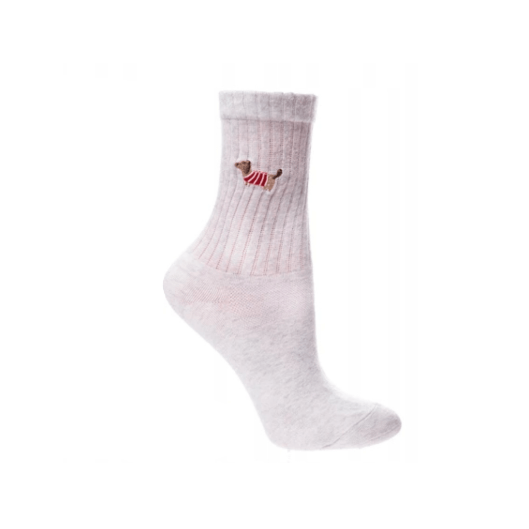 Szare - 38-41 - Prążkowane Skarpety z Haftowanym Jamnikiem - Moraj