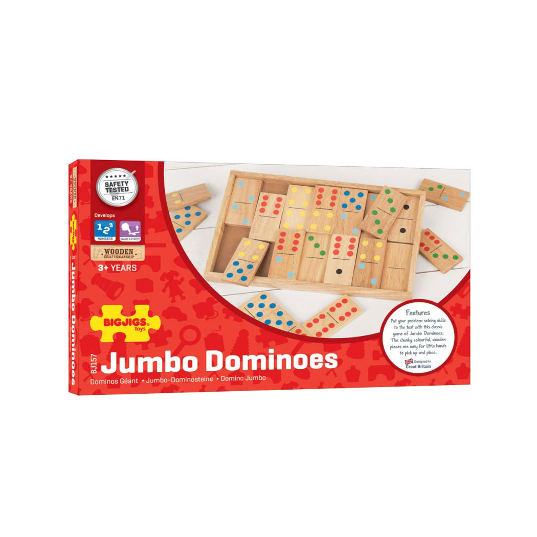 Duże Drewniane Domino - Klasyczna Gra XL - 28 Klocków i Skrzynka - BigJigs Toys