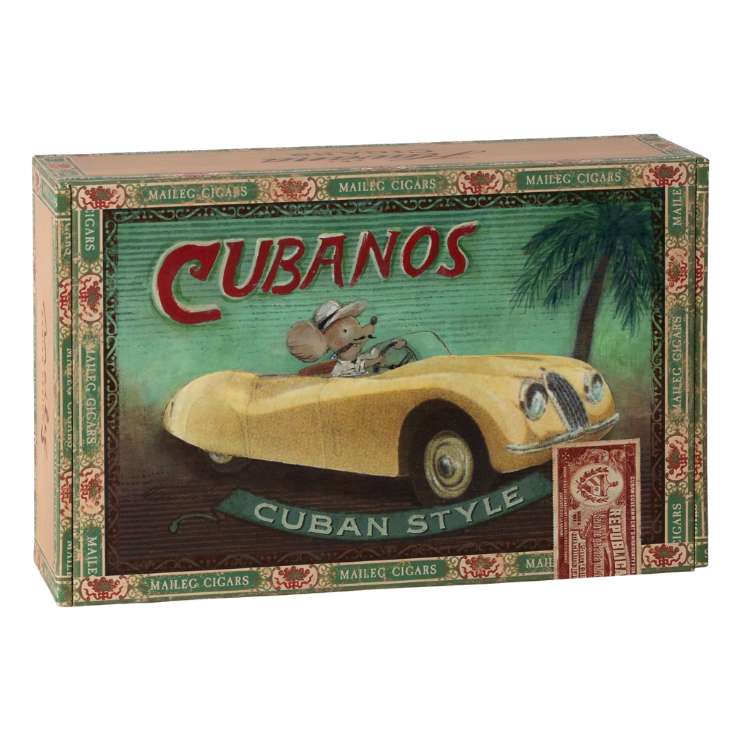 Babcia i Dziadek Myszka w Pudełku po Cygarach - Łóżko z Pudełka z Posłaniem - Maileg