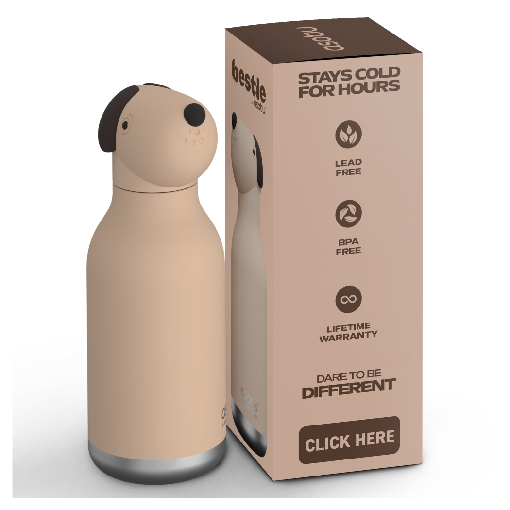 Pies Pepper - Butelka Termiczna 460 ml ze Słomką z Motywem Pieska - Beżowa Bestie Bottle - Asobu