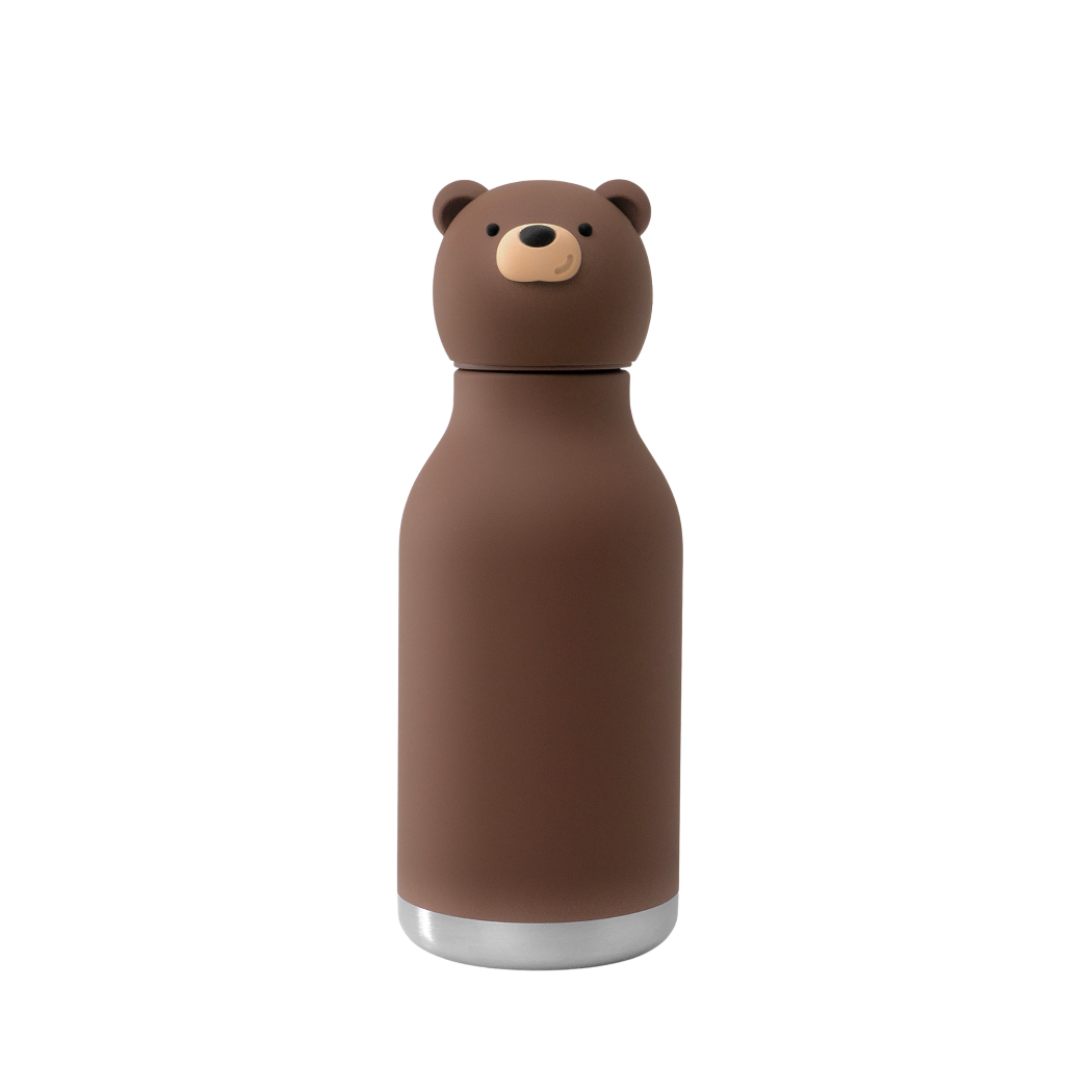Niedźwiedź Honey - Butelka Termiczna 460 ml ze Słomką z Motywem Misia - Brązowa Bestie Bottle - Asobu
