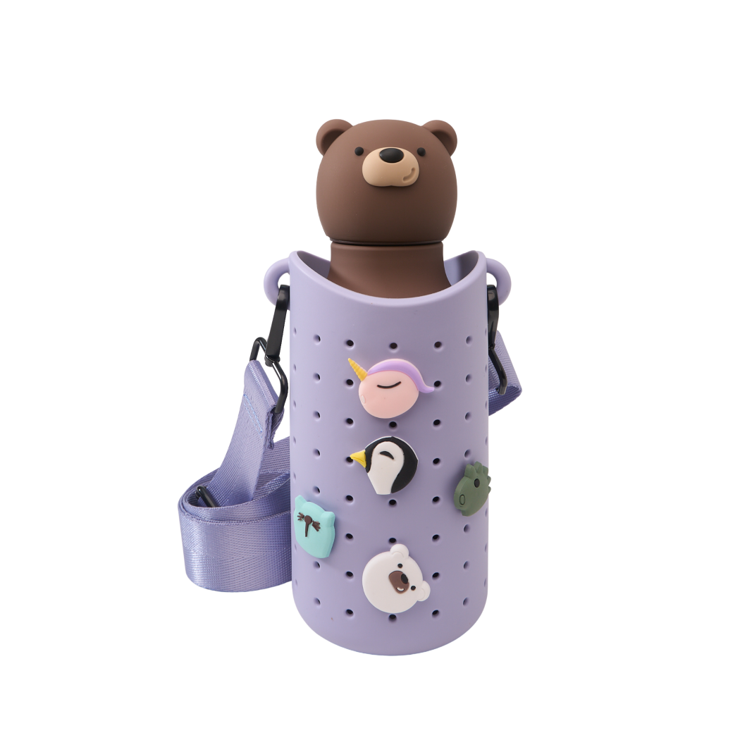 Niedźwiedź Honey - Butelka Termiczna 460 ml ze Słomką z Motywem Misia - Brązowa Bestie Bottle - Asobu