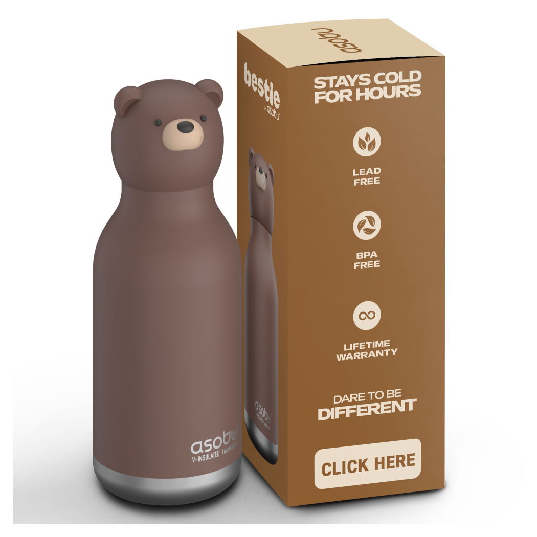 Niedźwiedź Honey - Butelka Termiczna 460 ml ze Słomką z Motywem Misia - Brązowa Bestie Bottle - Asobu