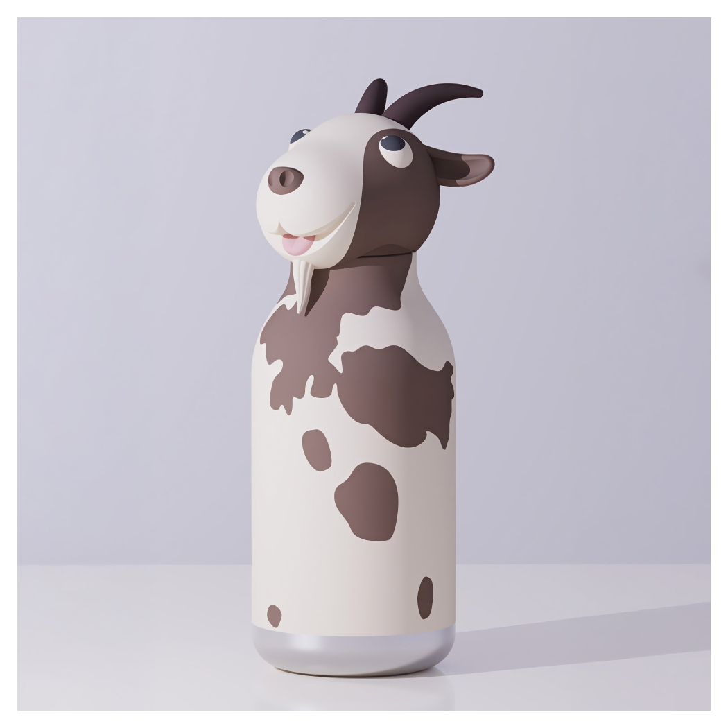 Koza Mabel - Butelka Termiczna 460 ml ze Słomką z Motywem Kozy - Łaciata Bestie Bottle - Asobu