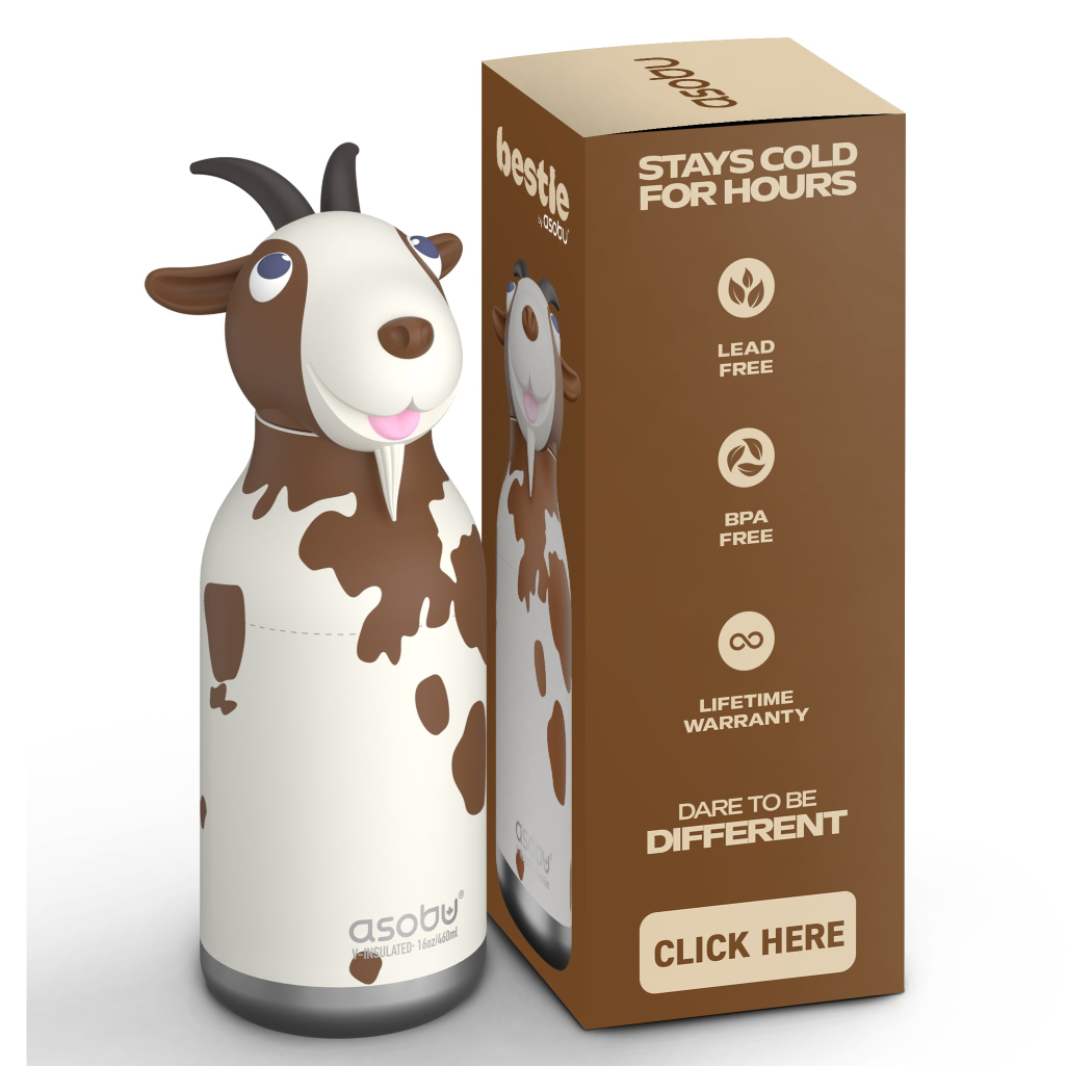 Koza Mabel - Butelka Termiczna 460 ml ze Słomką z Motywem Kozy - Łaciata Bestie Bottle - Asobu