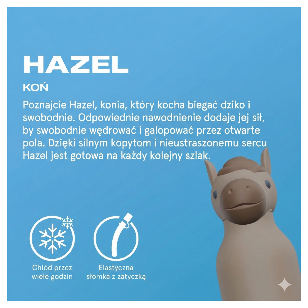 Koń Hazel - Butelka Termiczna 460 ml ze Słomką z Motywem Konika - Brązowa Bestie Bottle - Asobu